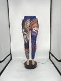 Colored cartoon printed fringed casual pants