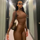 Women's sexy street style modeling collar long-sleeved slim pants set