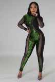 Women's long nightclub sequin perspective mesh sexy jumpsuit