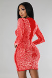 Fashion hip wrap skirt hollow-out long-sleeved nightclub hot diamond sexy celebrity party dress
