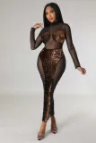 Fashion one-step dress nightclub sequin sexy perspective fashion banquet evening dress dress