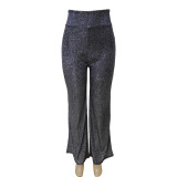 Women's ironing silver wide leg trousers high waist straight tube women's casual pants