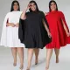 Women's fashion casual versatile loose solid color large pleated dress