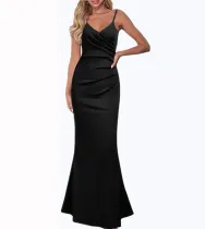 Solid color slim slim suspender large swing dress