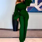 Off-shoulder casual high waist large wide leg jumpsuit