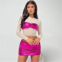 Sexy mesh perspective slimming street shot with solid color top
