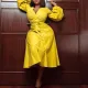 V-neck high-waist banded bubble sleeve oversized dress