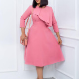 Solid color round-neck temperament swing dress
