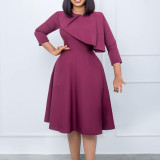 Solid color round-neck temperament swing dress