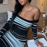Fashion tight-fitting dress Women's sexy breast wrap buttock striped dress