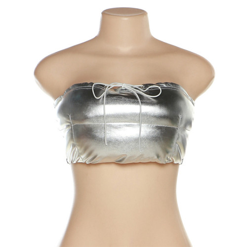 Women's new fashion metallic drawcord street shot slimming bra
