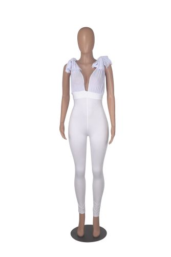 Sexy tight-fitting mesh patchwork bandage perspective jumpsuit for women