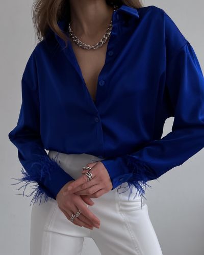 Fashion casual shirt with ice silk feather panel design ostrich hair feeling