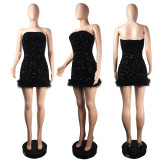 Fashionable new women's dress, bra and buttock skirt, celebrity feather sequin nightclub party dress