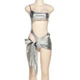Ice Reflective Sexy Nightclub Queen One-shoulder Sleeveless Backless Lace-up Dress