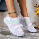 Large women's shoes Rainbow color fly woven breathable lightweight camouflage flat sneakers