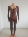 Large women's sexy positioning print pattern mesh jumpsuit