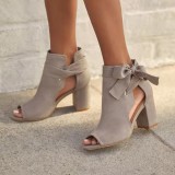 Large women's shoes with cloth side and back lace up thick heel high-heeled sandals