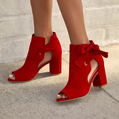 Large women's shoes with cloth side and back lace up thick heel high-heeled sandals