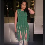 Women's fashion sleeveless sexy hole perspective tassel dress