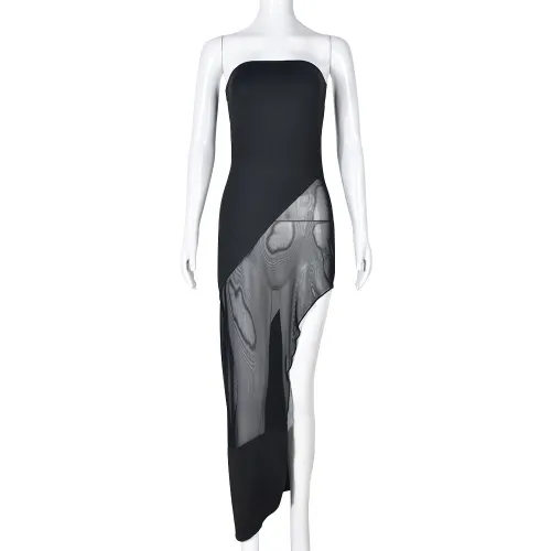 Sexy slim stitching mesh perspective irregular dress