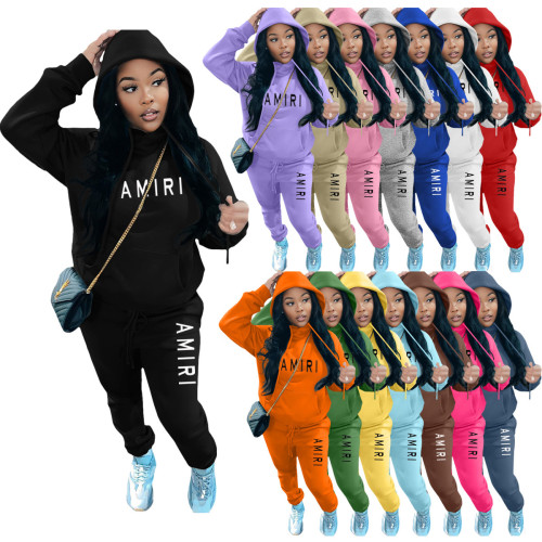 Plush thickened hooded sweater trousers casual sports suit