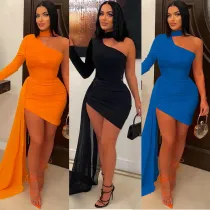 Women's fashion casual patchwork mesh floor dress