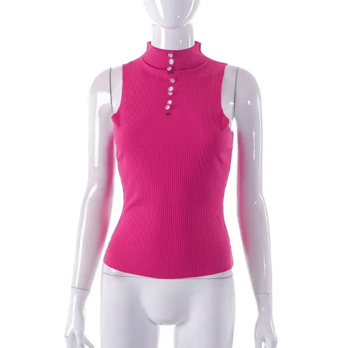 Solid casual round neck slim sleeveless diamond basic top