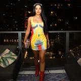 Sexy suspender digital body print sleeveless slim short dress
