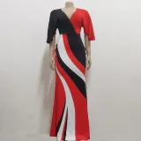 Sexy and fashionable digital printing V-neck short-sleeved women's dress