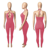 Hanging neck, open back and hip lifting sports jumpsuit