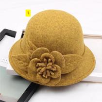 Three-dimensional flower top hat, autumn and winter wool hat, women's Korean version, domed leisure fisherman basin hat