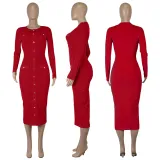 Thread stitching pocket metal buckle slim sexy dress