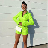 Zip jacket shorts tight solid color suit