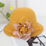 Fisherman's hat Female British vintage feather flower wool top hat Korean version Elegant celebrity felt hat Pot hat