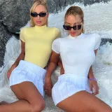Women's fashion round-neck short-sleeved sexy backless fitting T-shirt bodysuit