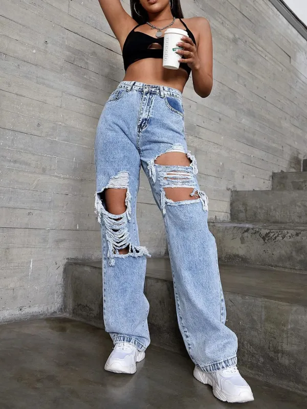 Women's fashion trend hole denim