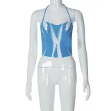 Fashion sexy cut-out backless neck lace up bra top