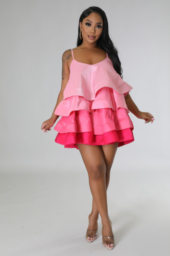 Women's suspender skirt ruffle cake skirt suspender sexy dress