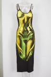 Sexy open back printed dress