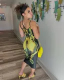 Sexy open back printed dress