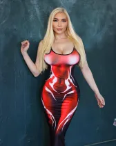 Sexy slim flame print dress
