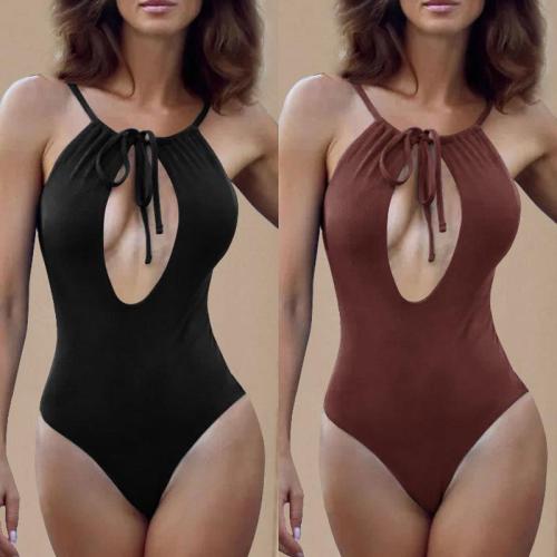 Sexy striped high-waisted conservative one-piece swimsuit