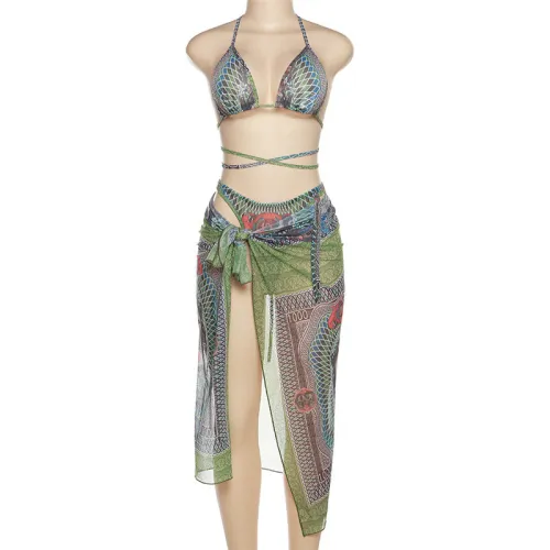 Bikini neck strap banknote printing hot girls sexy dress suit