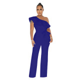 Wholesale of women's clothing Solid color ruffled jumpsuit with belt