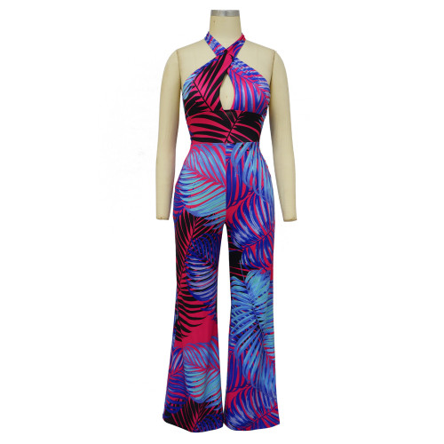 Sleeveless sexy strapless printed jumpsuit