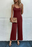Fashion women's solid color strapping suspender loose wide leg jumpsuit