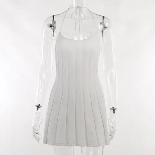 Temperament Waist Waist Show Thin Party Dress Sexy Hanging Neck Spicy Girl Open Back Woolen Short Dress