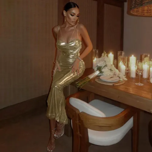 Bright Design Sexy Chest Show Waist Dress Holiday Style Slim Fit Spicy Girl Wrap Hip Long Dress
