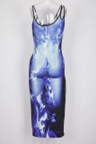 Sexy slim split print dress